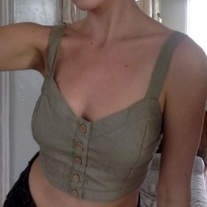 Green Button Up Crop Top